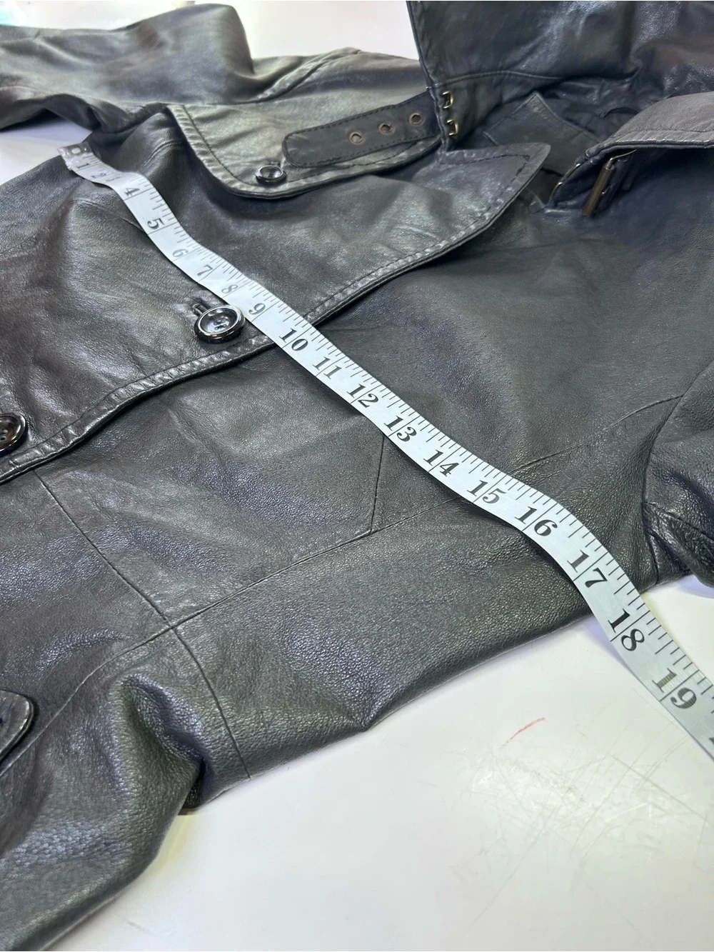 Y2K Le Château Black Leather Trench Coat Painted Back Graphic 90’s Grunge Size S - Picture 5 of 14